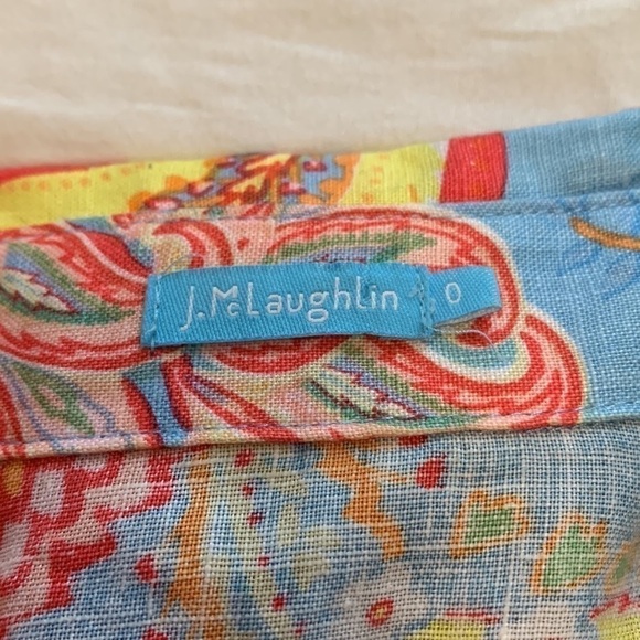 J. McLaughlin 100% linen paisley floral 3/4 length sleeve blouse size 0 - Picture 7 of 10